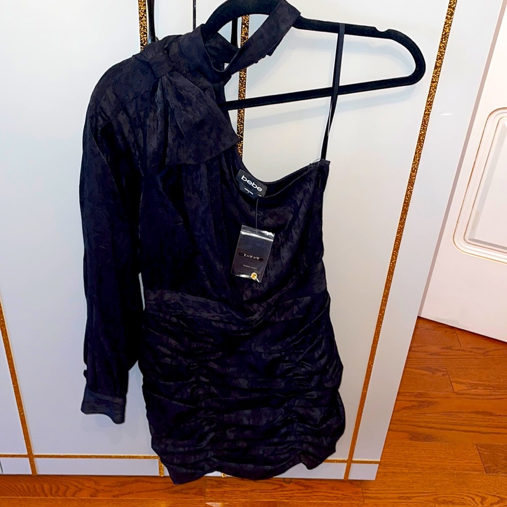 Brand new black mini one shoulder BEbe dress